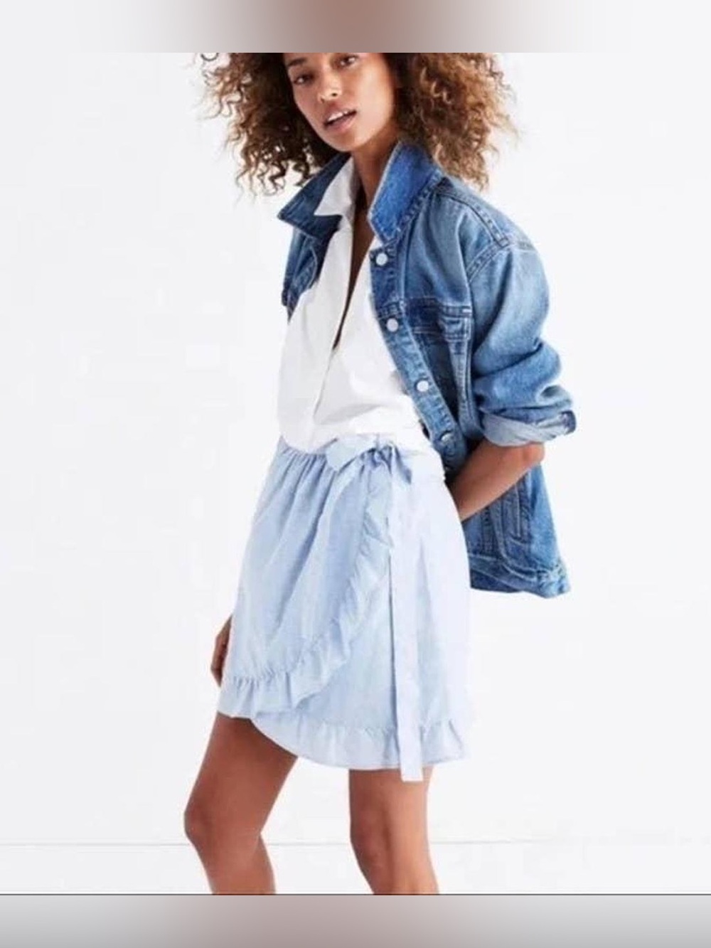 Madewell Light Blue Wrap Ruffle Mini Skirt